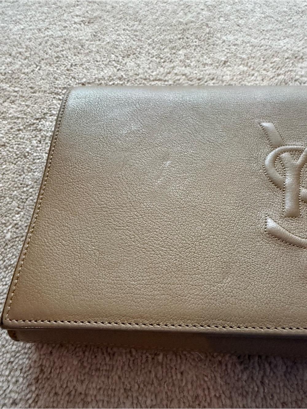 Saint Laurent Camel Leather Envelope Clutch with Embossed YSL - Picture 3 of 12